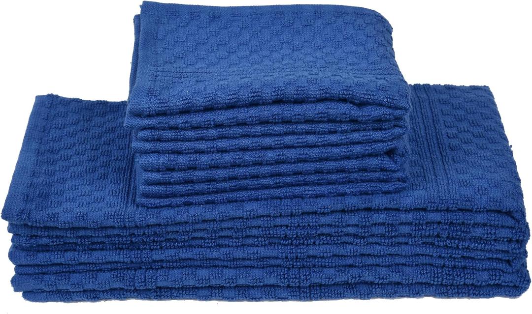 100% Cotton Premium Terry Dish Towel and Dish Cloth Set  Terry Cleaning Rags  Reusable Dishcloth and Dishtowel  Blue  15"x25" and 12"x12" (Pack of 8)