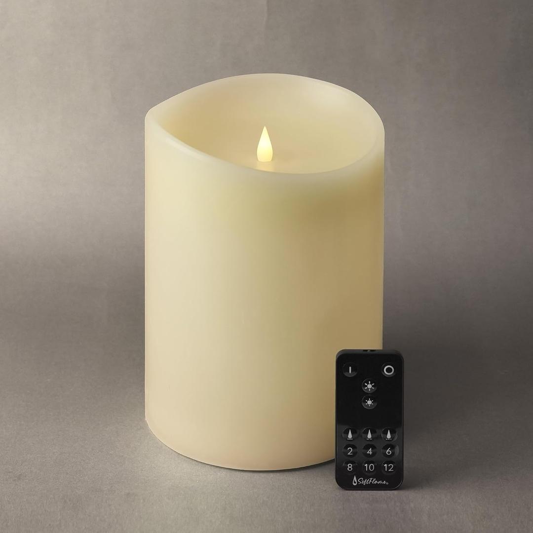 Flameless Candle - 6"x 8"Ivory - Flickering Moving Flame Pillar Candle, Includes Remote Control - Real Wax - 2 x C Battery Operated - Not Included