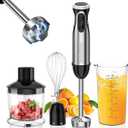 Bonsenkitchen Stainless Steel Hand Blender, 4-in-1 Stick Blender 1000W, 20 Speed Adjustable, with Whisk, 500ml Chopper and 700ml Measuring Cup, Food Processor (HB3203)