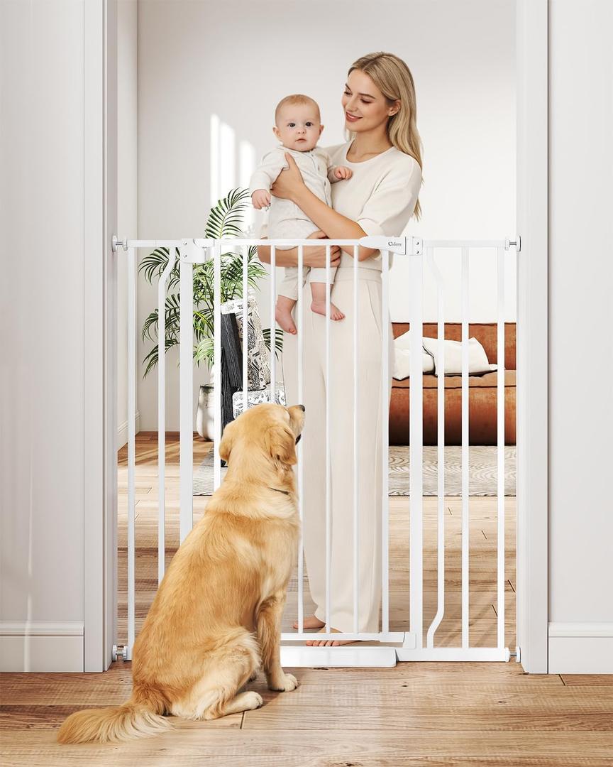 40" Extra Tall Baby Gate for Stairs, Auto Close Stroller Friendly Dog Gate Indoor for Doorways, Pressure Mounted 29"-40" Wide Baby Gate, Easy Walk Through Gate for Children & Pets, White