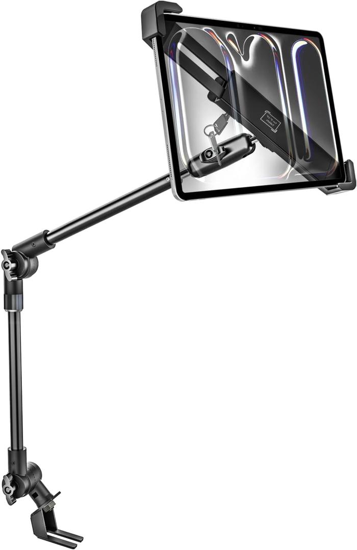 woleyi Anti-Theft Locking Car or Truck Seat Rail Tablet Mount, Heavy Duty Car Floor Tablet Security Holder with 360° Rotation Foldable Arm for iPad Pro 13 Air, Galaxy Tab, Fire, Surface, 9-14" Devices