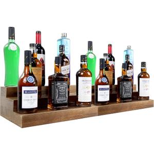 TONGMO Liquor Bottle Stand - 2pack 16 Inch 3 Tier Liquor Bar Bottle Display Shelf, Holds 30 Bottles, Solid Wood, No Installation Required (Dark Walnut)