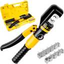 Hydraulic Crimping Tool With 9 Pairs Of Dies, 12 To 2/0 Awg, Hydraulic Wire Battery Cable Lug Terminal Crimper Crimping Tool, Crimping Easier