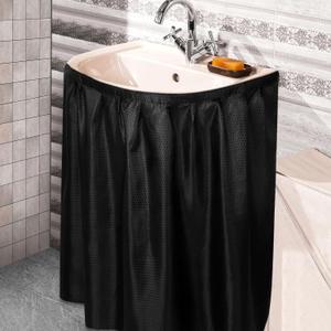 Fabric Sink Skirt Diamond Bathroom Stitch Self Stick Adhesive Waterproof Fabric Under Sink Curtain Skirt 55 x 32 Inch Adds Bathroom Storage(Black, Classic Style)