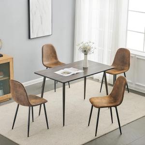 wOod-it Dining Chairs Set of 4, Pre Assembled Suede Fabric Brown Chair Set Upolstered with Metal Legs Mid Century Modern for Dining Room, Kitchen, 20.5" D x 15.7" W x 33.9" H