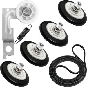 Upgraded 4581EL2002L Dryer Repair Kit for LG Kenmore,Low Noise Dryer Roller | wearproof rubber rollers, thick belt & steel pulley, replaces multiple OEM parts, fixes squeak/spin faults, easy install