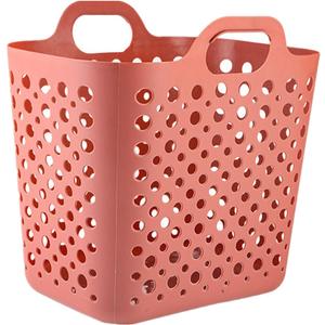 Portable Laundry Hamper with Handles - Foldable Rectangle Clothes Basket for Bedroom, Bathroom, Dorm, or Storage - Durable Plastic Laundry Organizer (Red, Large)