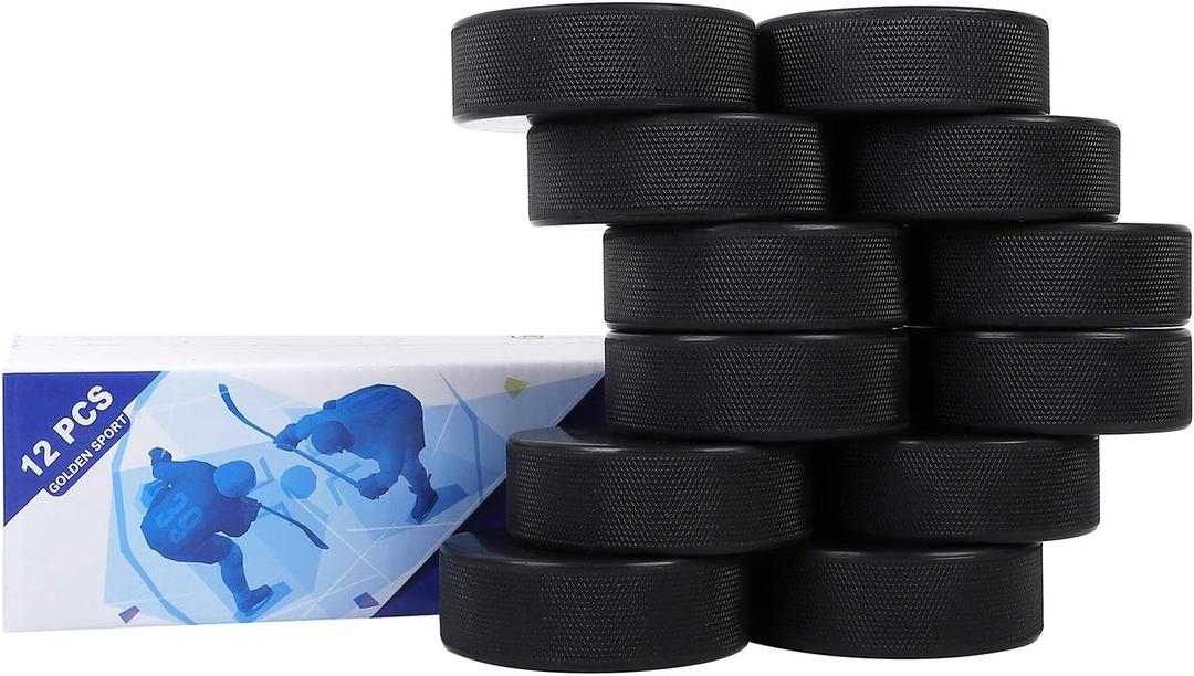 Ice Hockey Pucks, 12pcs, Official Regulation, for Practicing and Classic Training, Diameter 3", Thickness 1", 6oz, Black
