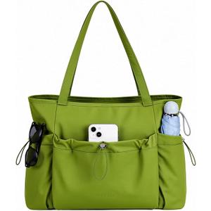 FHELAD Puffer Tote Bag for Women, Large Lightweight Quilted Shoulder Bag with Water Bottle Pockets for Work, Travel, Daily (Sage Green)