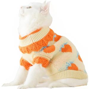 ANIAC Fall Dog Sweater for Small Dog Girl Strawberry Knitted Cat Sweater Winter Puppy Clothes Turtleneck Kitten Knitwear Could Weather Outfit for Teacup Chihuahua Yorkie Poodle (Medium, Orange)