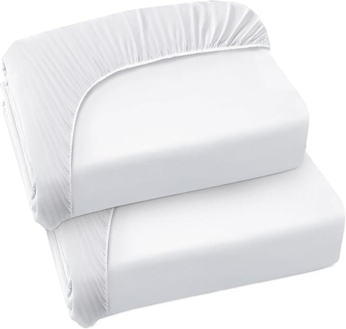 Twin Fitted Sheet Only, Twin Size Sheets for Kids Up to 12 Inches Deep Procket, Single Bed Mattress Sheets Stretchable Breathable Jersey Knit Cover, 2 Pack, White