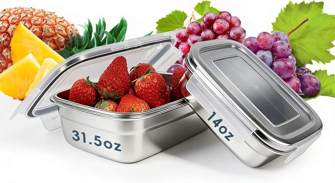 2PCS 304 Stainless Steel Food Containers with Airtight Leakproof Lids, Stackable Bento Box for Professional Meal Prep, Reusable Lunch Containers for Office & Gym, Stackable, Oven/Dishwasher Safe
