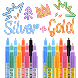 ARTISTRO Outline Markers - 16 Metallic Outline Pens, 5 Cards - Perfect for Doodling, Drawing and Calligraphy