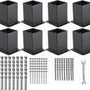 4x4 Post Base 8 Pcs, (Inner Size 3.6x3.6) Post Anchors, 13GA Thick Solid Steel & Black Powder Coated,Deck Post Brackets Support Deck Base Plate Pergola Brackets Fence Kit Mailbox Mount
