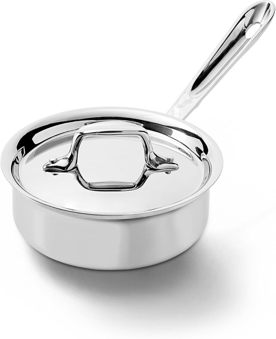 All-Clad D3 Stainless Steel 1 Quart Sauce Pan Covered- Made in the USA- The Original Bonded Professional Cookware- Oven Safe & Induction Compatible