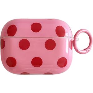 Cute Aesthetic Red Polka Dot Pattern case for AirPods pro 2nd | Chic Retro with Keychain Design | Classic Slim Soft TPU Shockproof Protection Cover | Durable Fade-Proof | Girly Gift -Pink&Red