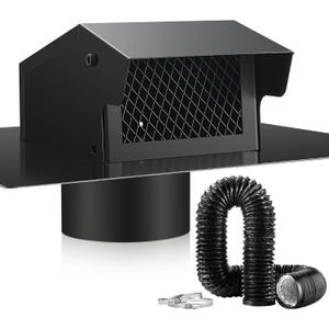4 Inch Roof Vent Cap with 4 Inch x 25 ft Dryer Vent Hose Removable Roof Vent Galvanized Steel Roof Exhaust Vent Flexible Aluminum Ducting 2 Duct Clamps for Bathroom Exhaust System, Black