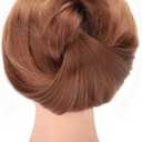 KIMISS Synthetic Fiber Hairdresser Training Head with Brown Hair - Cosmetology Doll Head for Practicing Cutting, Braiding, and Dyeing with Table Clamp Stand