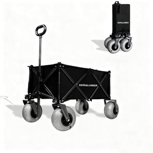 Heavy Duty Beach Wagon with Big Balloon Tires  Collapsible Folding Cart for Sand, Grass & Outdoor Activities, 220 lbs Capacity, Easy Storage & Transport (Black)