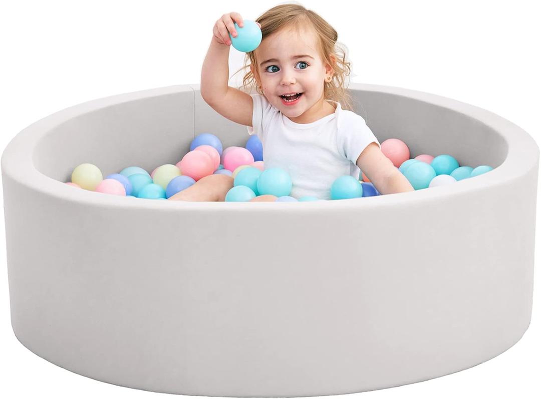 Foam Ball Pit for Toddlers, 35 Inch Baby Ball Pit Soft Round and Easy to Set or Clean, Baby Playpen Ball Pool is Ideal Gift for Kids-Balls NOT Included (Light Gray)