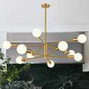 10.9"-52.3" Height Adjustable Sputnik Chandeliers Dining Room Light Fixture (10-Light, 32-Inch), Modern Brushed Gold Chandelier, Mid Century Modern Chandeliers for Bedroom Kitchen (Bulbs Not Included)