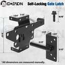 Self Locking Gate Latch for Wooden Fence, Heavy Duty Post Mount Automatic Gate Lock Gravity Door Latch Hardware for Secure Pool/Yard/Garden, Steel, Black Finish, Pack of 2