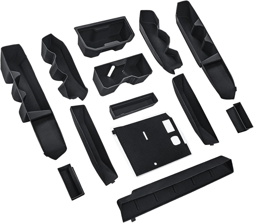 Interior Silicone Liner Insert Custom Fit for Tacoma 2024 2025, Interior Silicone Pads Kits for Tacoma Gen 4th, Silicone Organizer Tray for Tacoma - for Tacoma Double Cab only - Fully Covered (Black)