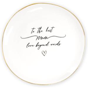 hoyuwak To the Best Mom Love Beyond Words Ring Dish – Thoughtful Gifts for Mom from Daughter, Mom Birthday Gifts, Mother’s Day, Valentine’s, Christmas, Jewelry Trinket Tray for Bathroom or Nightstand