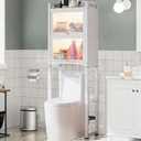 Over The Toilet Storage Cabinet, 3 Tier Over Toilet Storage Rack with Flip Door and Non-Slip Feet, Bathroom Shelf Organizer with Metal Frame, Freestanding Toilet Shelf Space Saver, White