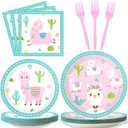 ZOIIWA 96 Pcs Llama Birthday Party Supplies for 24 Guests Alpaca Llama Birthday Plates Napkins Tableware Party Decorations Mexican Cactus Dinnerware Favor for Kids Girls Baby Showers