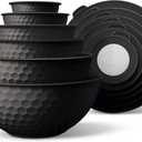 COOK WITH COLOR Mixing Bowls with Lids - 12 Piece Plastic Nesting Bowls Set includes 6 Prep Bowls and 6 Lids, Non Slip Bottom and Embossed Design - Microwave Safe (Black)