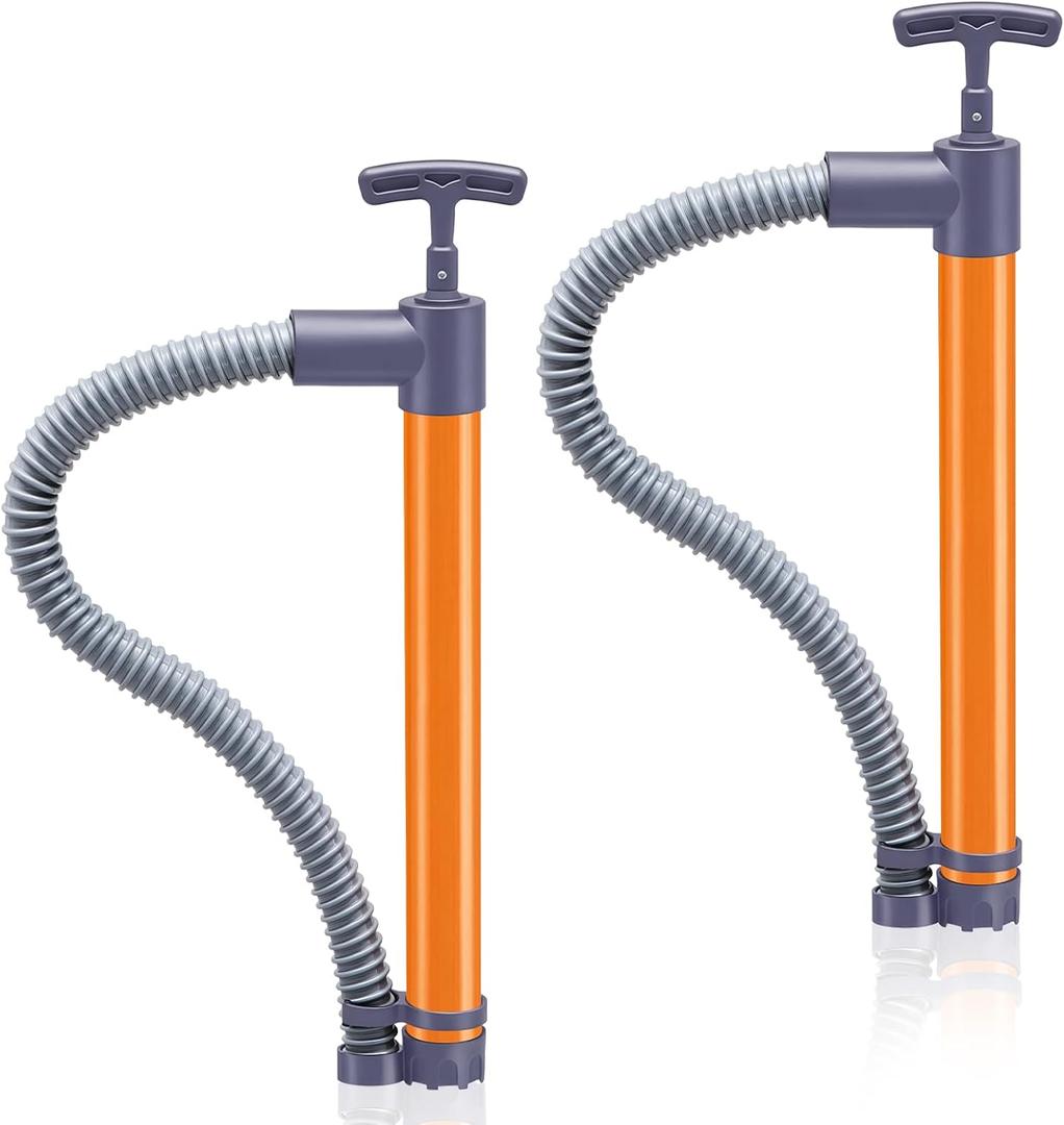 18" X 25" 2 Pcs Hand Bilge Pump with Hose, Portable Manual Water Pumps for Boats, Kayak, Canoe, Dinghy, Heavy Duty Hand Pump Siphon for Marine, Pool, Inflatable Trampoline (Orange and Gray)