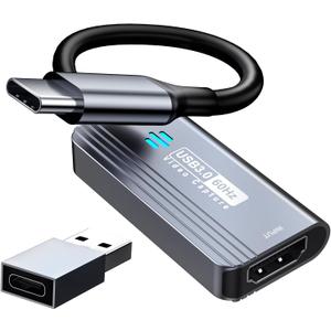 Video Capture Card, HDMI to USB C 3.0 Capture Card, 1080P 60FPS Video Capture Device, for Streaming, Teaching,Gaming, Video conferencing or Live Broadcasting (Grey)