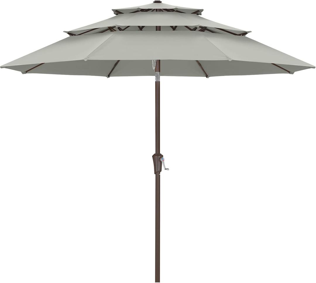 ABCCANOPY 10Ft 3 Tiers Market Umbrella, Outdoor Table Umbrella for Patio, Deck, Backyard (Light Gray)