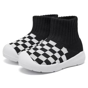 MORENDL Toddler Sock Shoes Baby Walking Shoes Infant Slippers Boys & Girls Non-Slip Sneakers Black Plaid Size 140