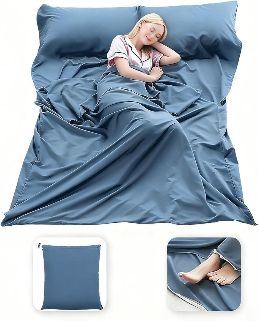 Sleeping Bag Liner Lightweight Compact Sleeping Bag Sack Portable Clean Travel Sheet Camping Sleep Sheet for Backpacking Hotel Hiking (82.7 X 70.9, Mystic Blue)