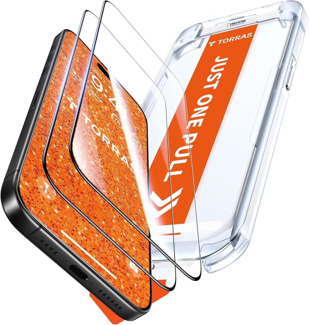 TORRAS Military-Grade Shatterproof for iPhone 16 Pro Max Screen Protector [9H+ Aerospace Tempered Glass One-Step Installation] Full Coverage Fit Bubble Free Top-Notch Protection, 2 Pack, GlassGo X