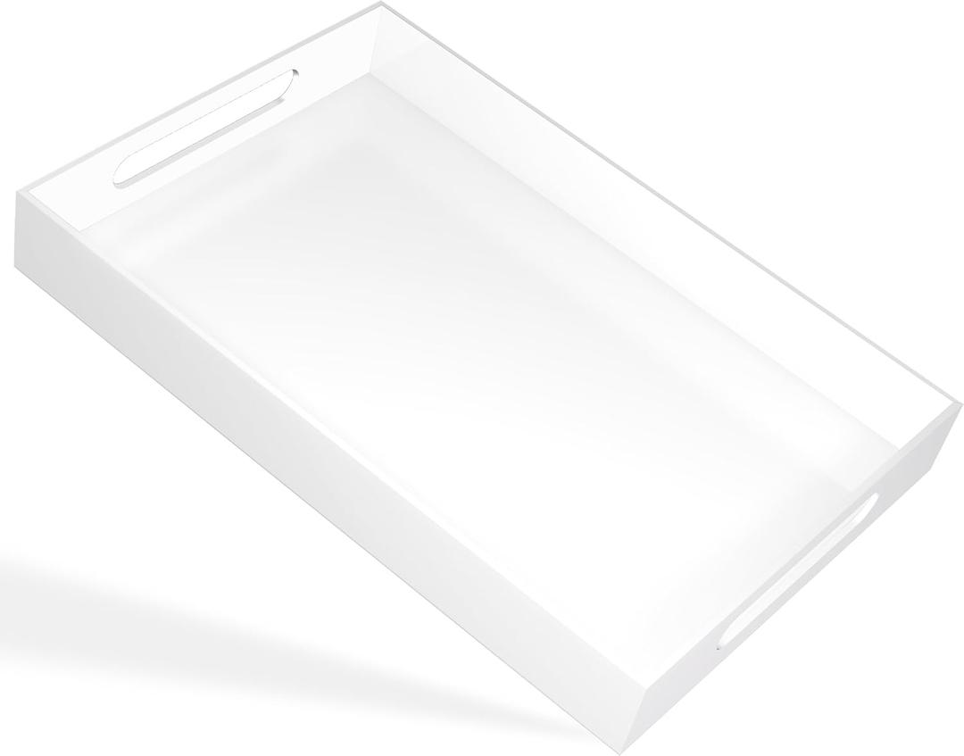 White Tray 2012" with Cut Handles - Spill Proof Decorative Tray is an Ideal Countertop Organizer for Living Rooms, Ottoman Coffee Tables, Offices, Kitchens & Serving Guests