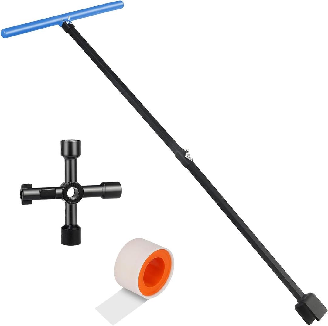 Water Meter Key 28 Inch Shut Off Tool - 4-Way Multifunctional Key and Seal Tape for Opening and Closing Meters or Valves Water Meter Key 28 Inch Shut Off Tool - 4-Way Multifunctional Key and Seal Tape for Opening and Closing Meters or Valves