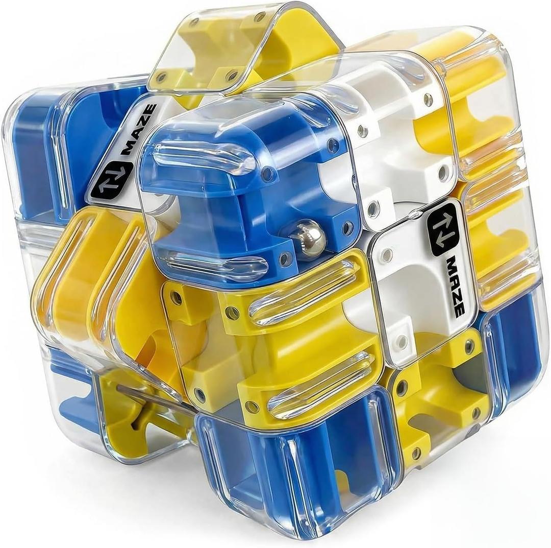 3D Maze Cube - 2-in-1 Twist & Roll Brain Teaser, Large Labyrinth STEM Toy, Stress Relief Fidget Gift for Kids Adults Ages 8-13 (Blue)