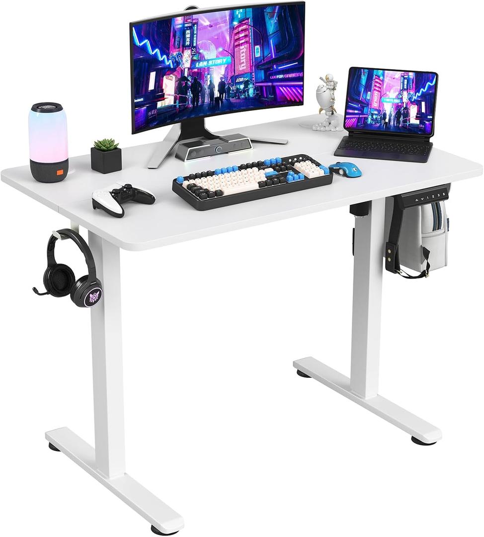 STARY Electric Standing Desk Adjustable Height Sit Stand Home Office Desk with Splice Board (40x24, White Desktop/White Frame-gaming Desk)