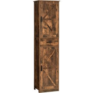 TEENFON Tall Bathroom Cabinet, Storage Cabinet with 6 Shelves & Drawer, Brown 