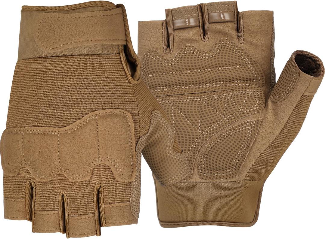 FIORETTO Fingerless Gloves for Airsoft Shooting Half Finger Hunting Hiking Cycling Driving Motorcycle Climbing Work Gloves M210603 (Small, Sand)
