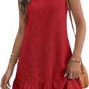 Halife Women's Sleeveless Tank Dress Tie Back Flowy Summer Sun Dresses Casual Ruffle Hem Mini Linen Dress Red Dresses L