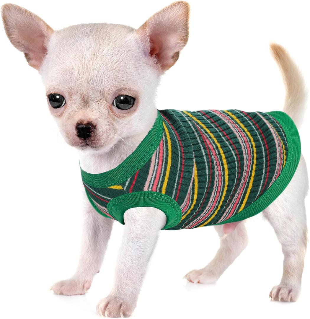 Elevate Your Pet's Comfort and Fashion: Premium 100% Cotton Rib Dog Shirt Vest for Small Breeds Like Chihuahuas, Yorkies, and Puppies .Year-Round Style with Tank-Style Puppy Attire Green XX-Small (XXS-(0.2~1lb) | Chest(~9.4"))