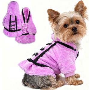 Winter Dog Dress for Small Dogs Girl Puppy Sweater Dog Sweaters Fleece Warm Puppy Dresses with Leash Hole Cute Pink Clothes Bowtie Chihuahua Sweaters Pet Doggie Oufit (Purple, Small) 