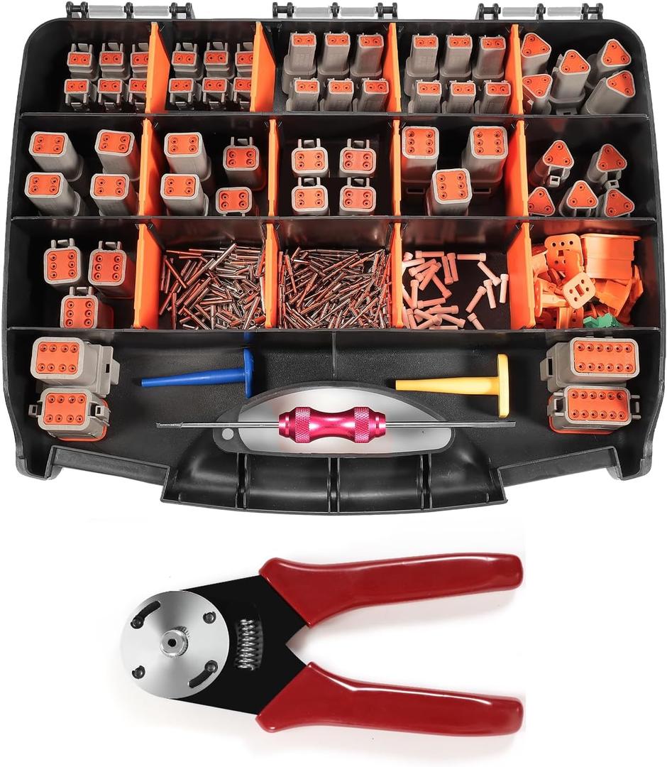 366PCS 28Kits DT Connector Kit, 2 3 4 6 8 12 Pin DT Connectors, DT Crimping Tool, Terminal Removal Tool, Waterproof Automotive Electrical Wire Connector, Size 16 Solid Contacts 16-20AWG