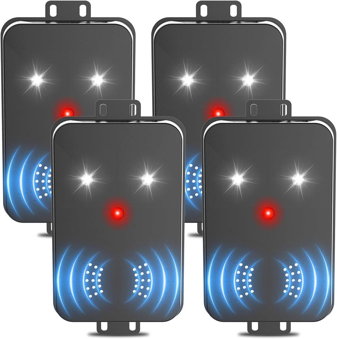 4 Pack Rodent Repellent for Car Engines,Three Power Supply Modes,Car Rodent Repeller Ultrasonic, Under Hood Flashing Light Covers a Wide Range, Suitable for Cars, Garages