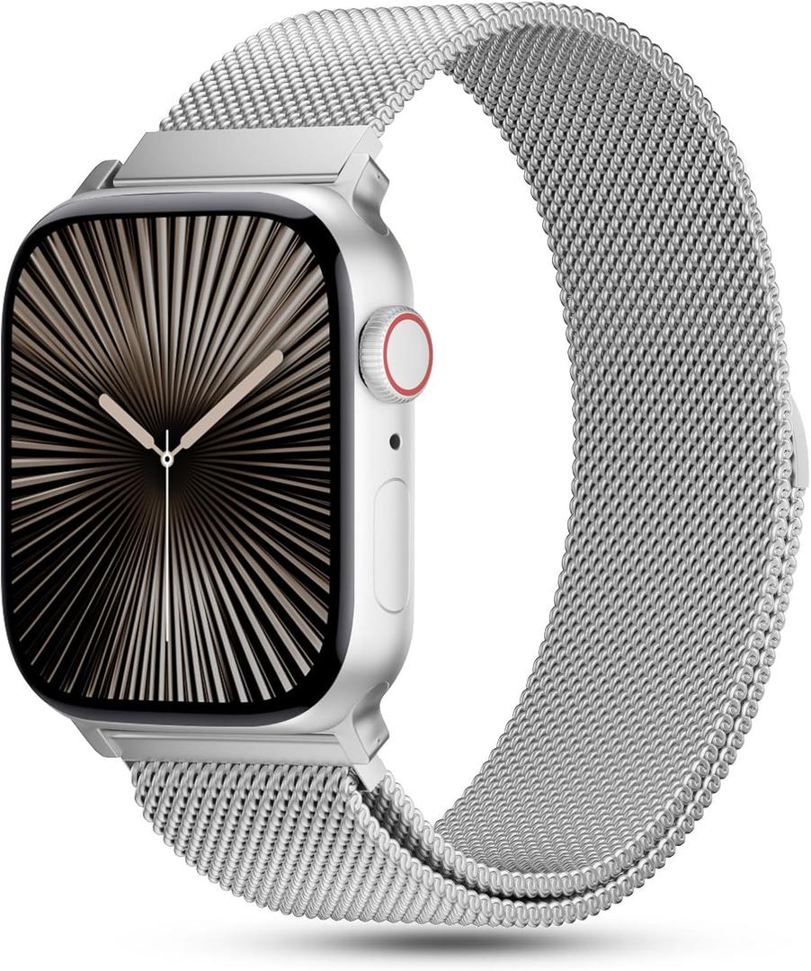 Metal Stainless Steel Magnetic Milanese Loop Compatible with Apple Watch Band 46mm 42mm 44mm 45mm 49mm 38mm 40mm 41mm men &women,Mesh strap for iWatch Series11 10 9 8 7 6 5 4 SE3 2 1 Ultra3 2 1 (Silvery)