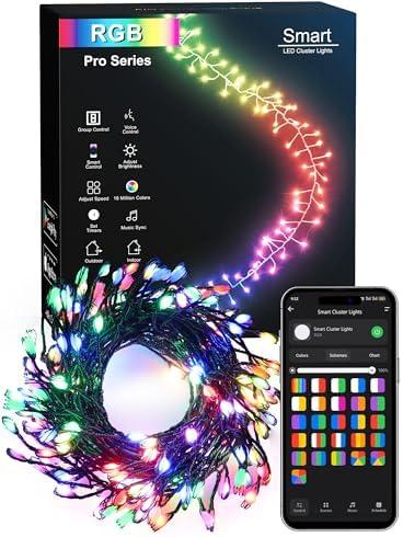 Brizled Smart Cluster Christmas Lights, 19.68FT 200 LED WiFi Cluster Fairy Lights, App Controlled RGB Color Changing Christmas Lights Works with Alexa Google Home for Holiday Xmas Party Indoor Outdoor
